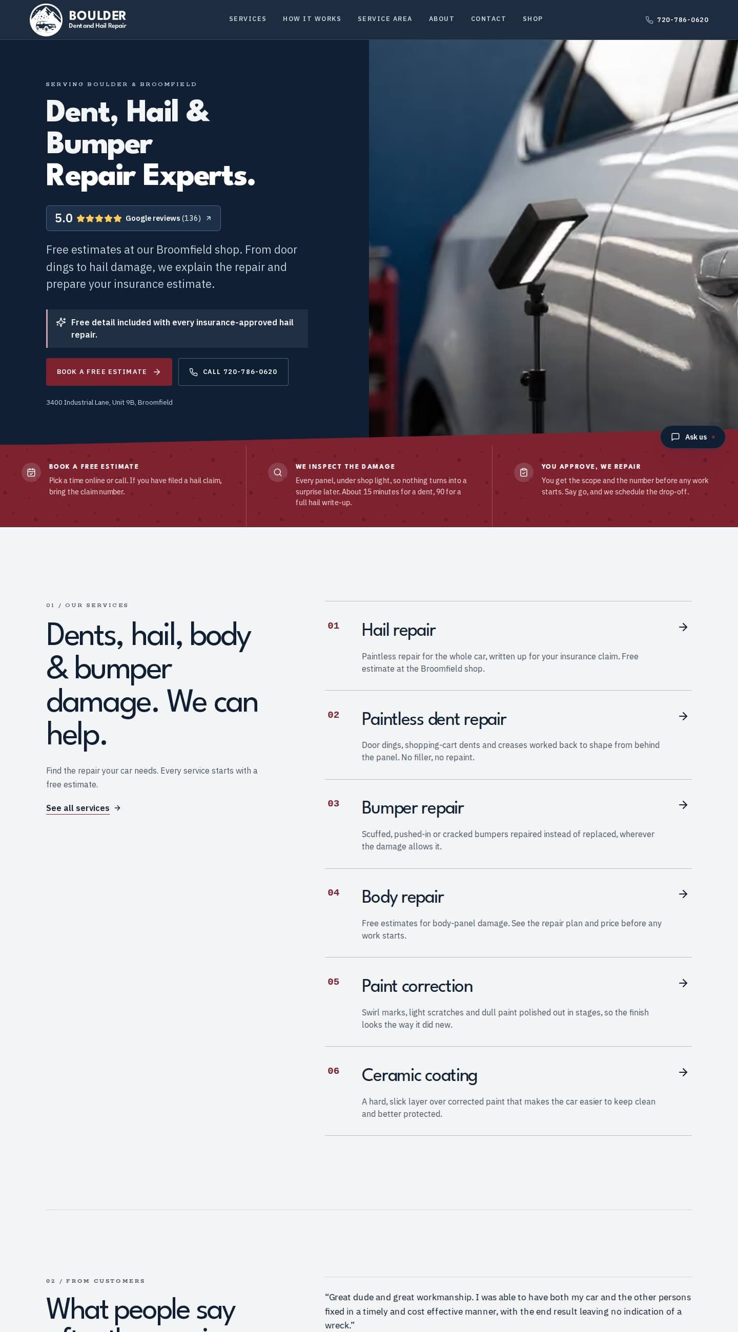 Boulder Dent and Hail Repair website — a capture of our work