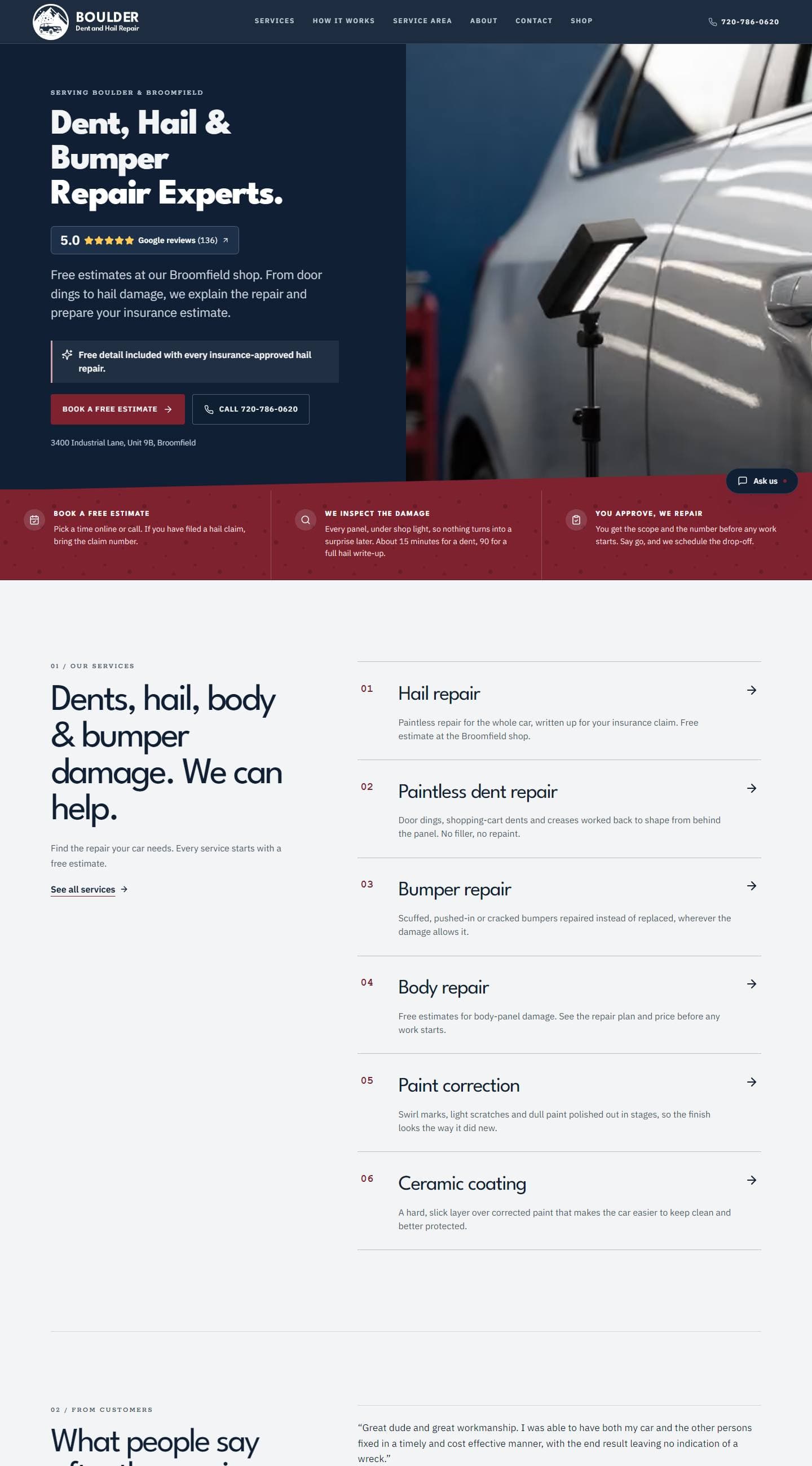 Boulder Dent and Hail Repair website — a capture of our work