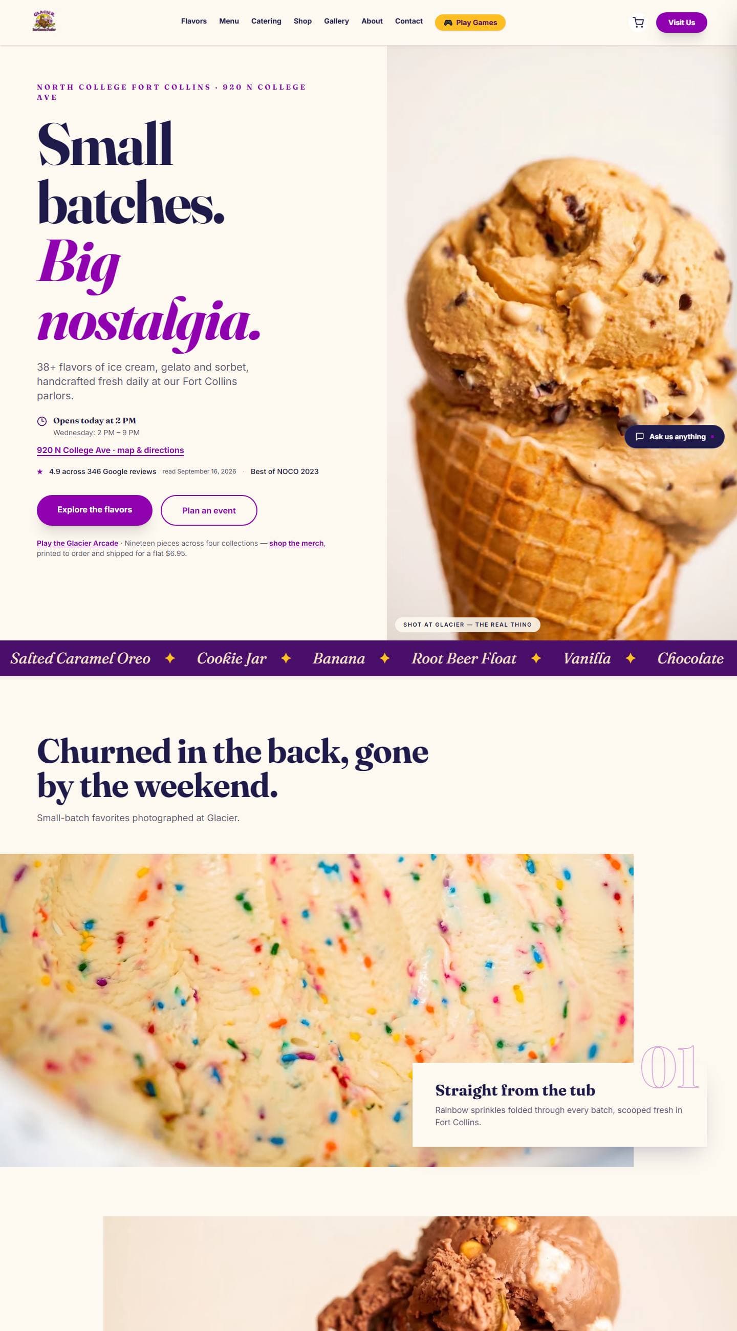 Glacier Ice Cream website — a capture of our work