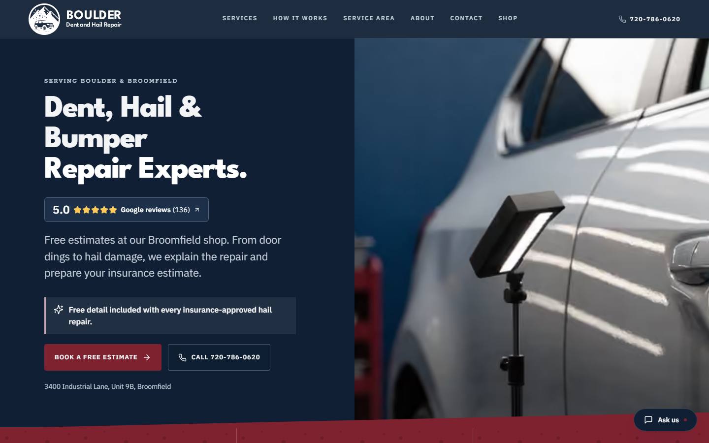 Boulder Dent and Hail Repair website built by Local Business Factory